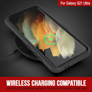PunkCase Galaxy S21 Ultra Case, [Spartan Series] Clear Rugged Heavy Duty Cover W/Built in Screen Protector [Black] (Color in image: light green)