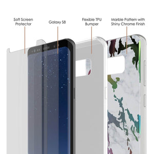 Punkcase Galaxy S8+ PLUS Marble Case, Protective Full Body Cover W/PunkShield Screen Protector (Blanco Marmo) (Color in image: Teal Onyx)