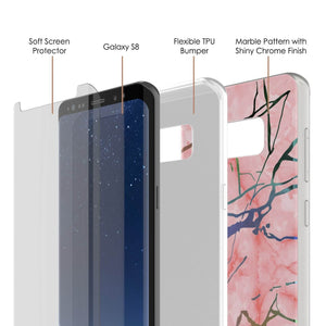 Punkcase Galaxy S8+ PLUS Marble Case, Protective Full Body Cover W/PunkShield Screen Protector (Rose Mirage) (Color in image: Black Mirage)