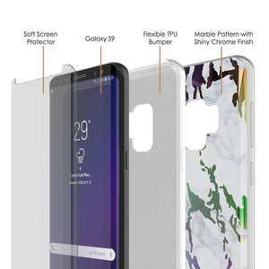 Punkcase Galaxy S9 Marble Case, Protective Full Body Cover W/PunkShield Screen Protector (Blanco Marmo) (Color in image: Teal Onyx)