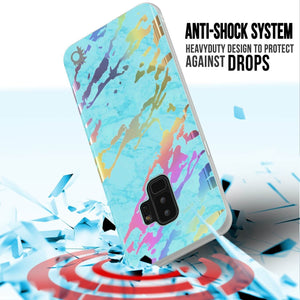Punkcase Galaxy S9+ Marble Case, Protective Full Body Cover W/PunkShield Screen Protector (Teal Onyx) (Color in image: Blue Marmo)