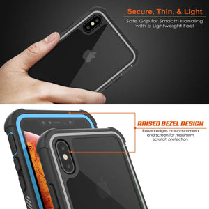 PunkCase iPhone XS Max Case, [Spartan Series] Clear Rugged Heavy Duty Cover W/Built in Screen Protector [Light-Blue] (Color in image: white)