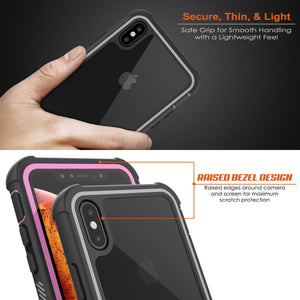 PunkCase iPhone XS Max Case, [Spartan Series] Clear Rugged Heavy Duty Cover W/Built in Screen Protector [Pink] (Color in image: white)