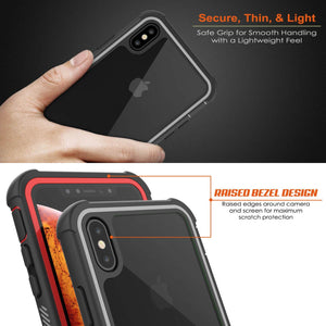 PunkCase iPhone XS Max Case, [Spartan Series] Clear Rugged Heavy Duty Cover W/Built in Screen Protector [Red] (Color in image: white)