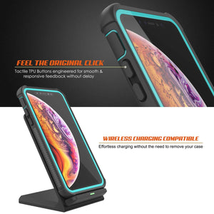 PunkCase iPhone XS Max Case, [Spartan Series] Clear Rugged Heavy Duty Cover W/Built in Screen Protector [Teal] (Color in image: light blue)