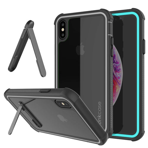 PunkCase iPhone XS Max Case, [Spartan Series] Clear Rugged Heavy Duty Cover W/Built in Screen Protector [Teal] (Color in image: teal)