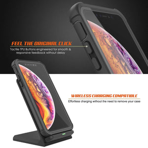 PunkCase iPhone XS Max Case, [Spartan Series] Clear Rugged Heavy Duty Cover W/Built in Screen Protector [Black] (Color in image: light blue)