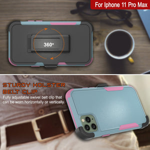 Punkcase for iPhone 11 Pro Max Belt Clip Multilayer Holster Case [Patron Series] [Mint-Pink] 