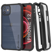 Cargar imagen en el visor de la galería, PunkCase iPhone 12 Case, [Spartan Series] Clear Rugged Heavy Duty Cover W/Built in Screen Protector [Black] (Color in image: Black)
