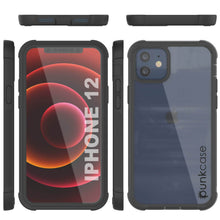 Cargar imagen en el visor de la galería, PunkCase iPhone 12 Case, [Spartan Series] Clear Rugged Heavy Duty Cover W/Built in Screen Protector [Black] 
