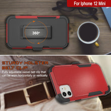 Cargar imagen en el visor de la galería, Punkcase for iPhone 12 Mini Belt Clip Multilayer Holster Case [Patron Series] [Red-Black] 

