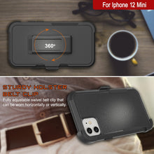 Cargar imagen en el visor de la galería, Punkcase for iPhone 12 Mini Belt Clip Multilayer Holster Case [Patron Series] [Black] 
