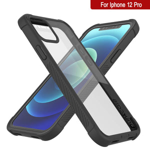 PunkCase iPhone 12 Pro Case, [Spartan Series] Clear Rugged Heavy Duty Cover W/Built in Screen Protector [Black] 