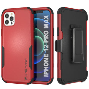 Punkcase for iPhone 12 Pro Max Belt Clip Multilayer Holster Case [Patron Series] [Red-Black] (Color in image: Red-Black)