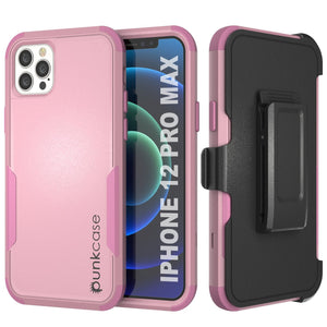 Punkcase for iPhone 12 Pro Max Belt Clip Multilayer Holster Case [Patron Series] [Pink] (Color in image: Red-Black)