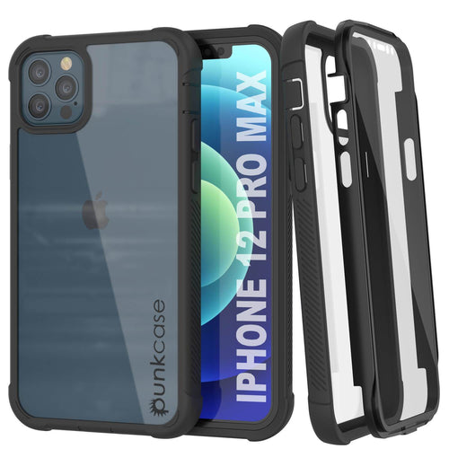 PunkCase iPhone 12 Pro Max Case, [Spartan Series] Clear Rugged Heavy Duty Cover W/Built in Screen Protector [Black] (Color in image: Black)