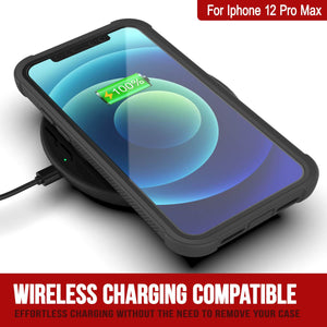 PunkCase iPhone 12 Pro Max Case, [Spartan Series] Clear Rugged Heavy Duty Cover W/Built in Screen Protector [Black] (Color in image: teal)