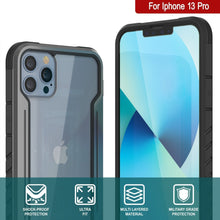 Cargar imagen en el visor de la galería, Punkcase iPhone 13 Pro ravenger Case Protective Military Grade Multilayer Cover [Grey-Black] (Color in image: Black)
