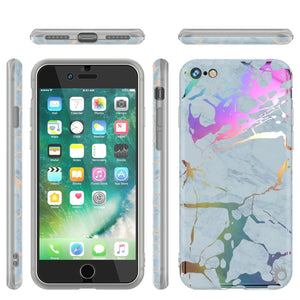 Punkcase iPhone SE (4.7") Marble Case, Protective Full Body Cover W/9H Tempered Glass Screen Protector (Blue Marmo) 