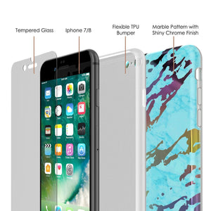 Punkcase iPhone SE (4.7") Marble Case, Protective Full Body Cover W/9H Tempered Glass Screen Protector (Teal Onyx) (Color in image: Blanco Marmo)