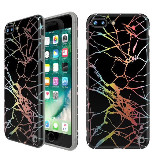 Punkcase iPhone 8+ / 7+ Plus Marble Case, Protective Full Body Cover W/9H Tempered Glass Screen Protector (Black Mirage) (Color in image: Black Mirage)