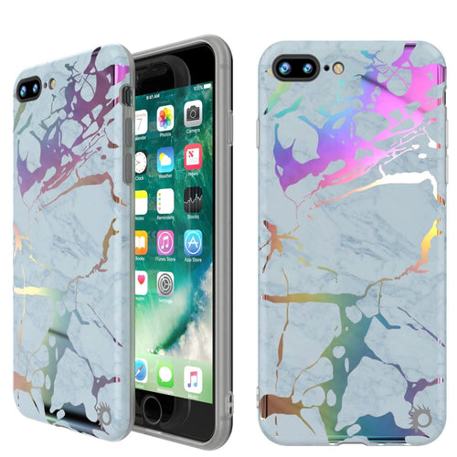 Punkcase iPhone 8+ / 7+ Plus Marble Case, Protective Full Body Cover W/9H Tempered Glass Screen Protector (Blue Marmo) (Color in image: Blue Marmo)