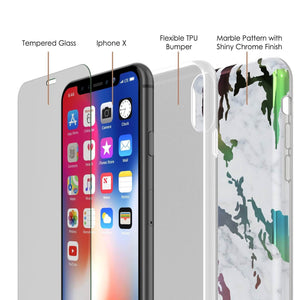 Punkcase iPhone X Marble Case, Protective Full Body Cover W/9H Tempered Glass Screen Protector (Blanco Marmo) (Color in image: Rose Gold Mirage)