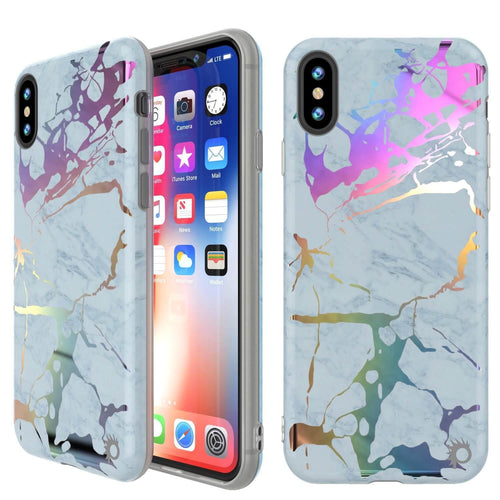 Punkcase iPhone X Marble Case, Protective Full Body Cover W/9H Tempered Glass Screen Protector (Blue Marmo) (Color in image: Blue Marmo)