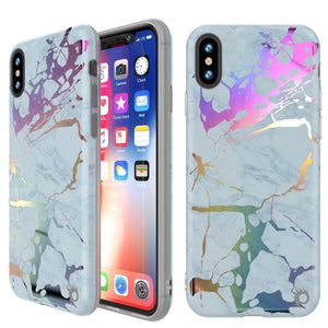 Punkcase iPhone X Marble Case, Protective Full Body Cover W/9H Tempered Glass Screen Protector (Blue Marmo) (Color in image: Blue Marmo)
