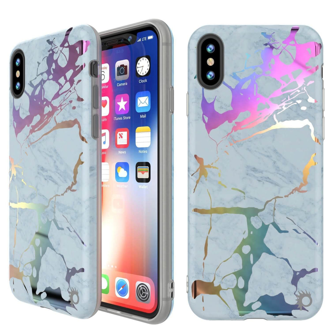 Punkcase iPhone X Marble Case, Protective Full Body Cover W/9H Tempered Glass Screen Protector (Blue Marmo) (Color in image: Blue Marmo)