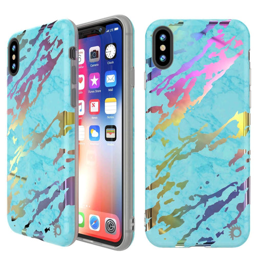 Punkcase iPhone X Marble Case, Protective Full Body Cover W/9H Tempered Glass Screen Protector (Teal Onyx) (Color in image: Teal Onyx)