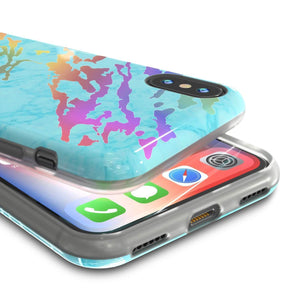 Punkcase iPhone X Marble Case, Protective Full Body Cover W/9H Tempered Glass Screen Protector (Teal Onyx) (Color in image: Black Mirage)