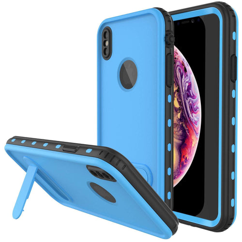 iPhone XS Waterproof Case, Punkcase [KickStud Series] Armor Cover [Light-Blue] (Color in image: Light Blue)
