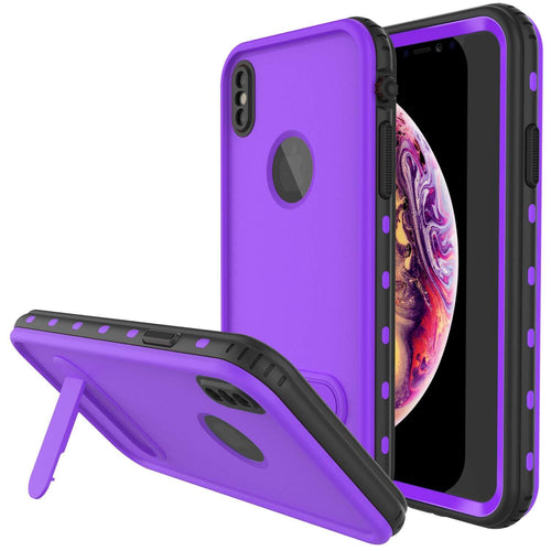 iPhone XS Waterproof Case, Punkcase [KickStud Series] Armor Cover [Purple] (Color in image: Purple)