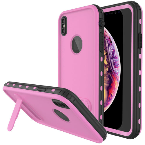 iPhone XS Waterproof Case, Punkcase [KickStud Series] Armor Cover [Pink] (Color in image: Pink)