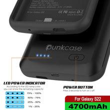 Load image into Gallery viewer, LED POWER INDICATOR According to the LED lamp color POWER BUTTON ou can know the remaining capacit yon iid ne Saeaeny Press 3 seconds to turn on off eee ee 75% - 100% 50%-75% For Galaxy S22 ee 25% - 50% 1% - 25% 
