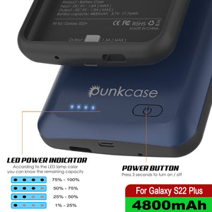 LED POWER INDICATOR According to the LED lamp color POWER BUTTON ou can know the remaining capacit yon iid ne Saeaeny Press 3 seconds to turn on off e 75% - 100% 50% 5% For Galaxy S22 Plus e 25% - 50% 1% - 25% 