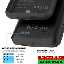 Load image into Gallery viewer, LED POWER INDICATOR According to the LED lamp color POWER BUTTON ou can know the remaining capacit yon iid ne Saeaeny Press 3 seconds to turn on off eee ee 75% - 100% STS) 90% 5% For Galaxy S22 Plus ee 25% - 50% S 1% - 25% 
