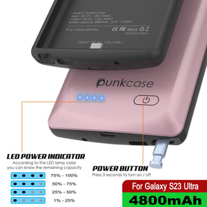 PunkJuice S23 Ultra Battery Case Rose-Gold - Funda de batería ultra portátil con cargador de energía Juice Bank de 4800mAh.