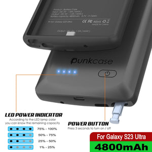 PunkJuice S23 Ultra Battery Case Grey - Estuche de batería portátil gris con banco de carga de energía de 4800mAh