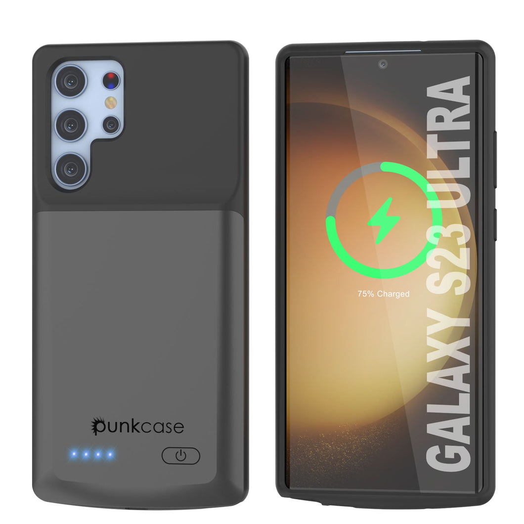 PunkJuice S23 Ultra Battery Case Grey - Estuche de batería portátil gris con banco de carga de energía de 4800mAh