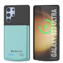 Cargar imagen en el visor de la galería, PunkJuice S23 Ultra Battery Case Teal - Estuche de batería ultra portátil de color verde azulado con banco de energía de carga de 4800mAh.
