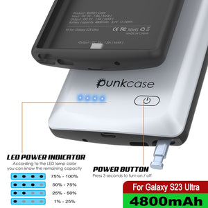 PunkJuice S23 Ultra Battery Case White - Banco de carga portátil con capacidad de 4800mAh.