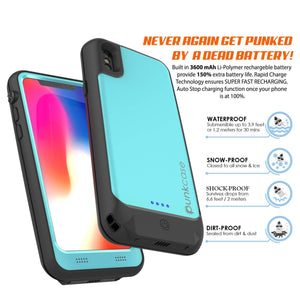 PunkJuice iPhone X Battery Case, Waterproof, IP68 Certified [Ultra Slim] [Teal] 