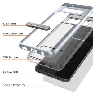Galaxy S10 Case, PUNKcase [LUCID 3.0 Series] [Slim Fit] Armor Cover w/ Integrated Screen Protector [Silver] (Color in image: Blue)