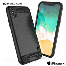 Cargar imagen en el visor de la galería, iPhone X Case, PUNKcase [SLOT Series] Slim Fit Dual-Layer Armor Cover &amp; Tempered Glass PUNKSHIELD Screen Protector for Apple iPhone X [Black] 
