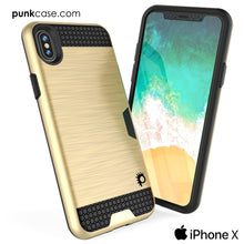 Cargar imagen en el visor de la galería, iPhone X Case, PUNKcase [SLOT Series] Slim Fit Dual-Layer Armor Cover &amp; Tempered Glass PUNKSHIELD Screen Protector for Apple iPhone X [Gold] 
