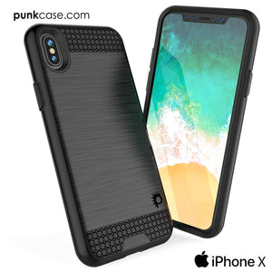 iPhone X Case, PUNKcase [SLOT Series] Slim Fit Dual-Layer Armor Cover & Tempered Glass PUNKSHIELD Screen Protector for Apple iPhone X [Black] 