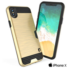 Cargar imagen en el visor de la galería, iPhone X Case, PUNKcase [SLOT Series] Slim Fit Dual-Layer Armor Cover &amp; Tempered Glass PUNKSHIELD Screen Protector for Apple iPhone X [Gold] 
