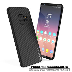 Galaxy S9 Case, Punkcase CarbonShield, Heavy Duty & Ultra Thin 2 Piece Dual Layer PU Leather Cover [shockproof][non slip] with PUNKSHIELD Screen Protector for Samsung S9 [jet black] 